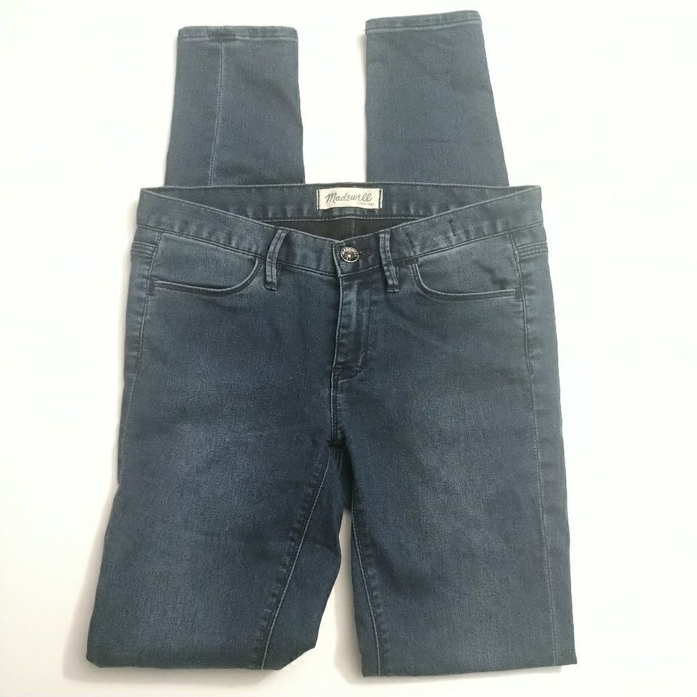 Madewell Jeans Dark Wash Blue Denim Distressed Skinny, Size 25‎